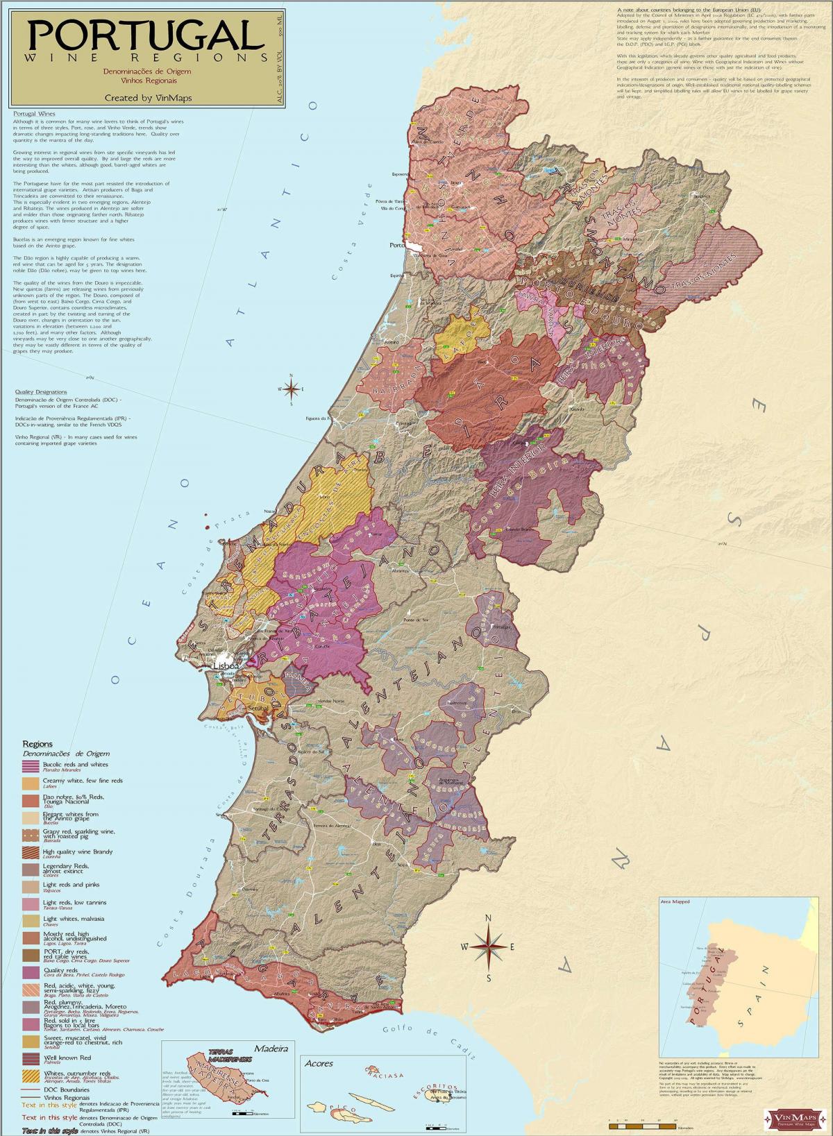 Carte des vignobles du Portugal